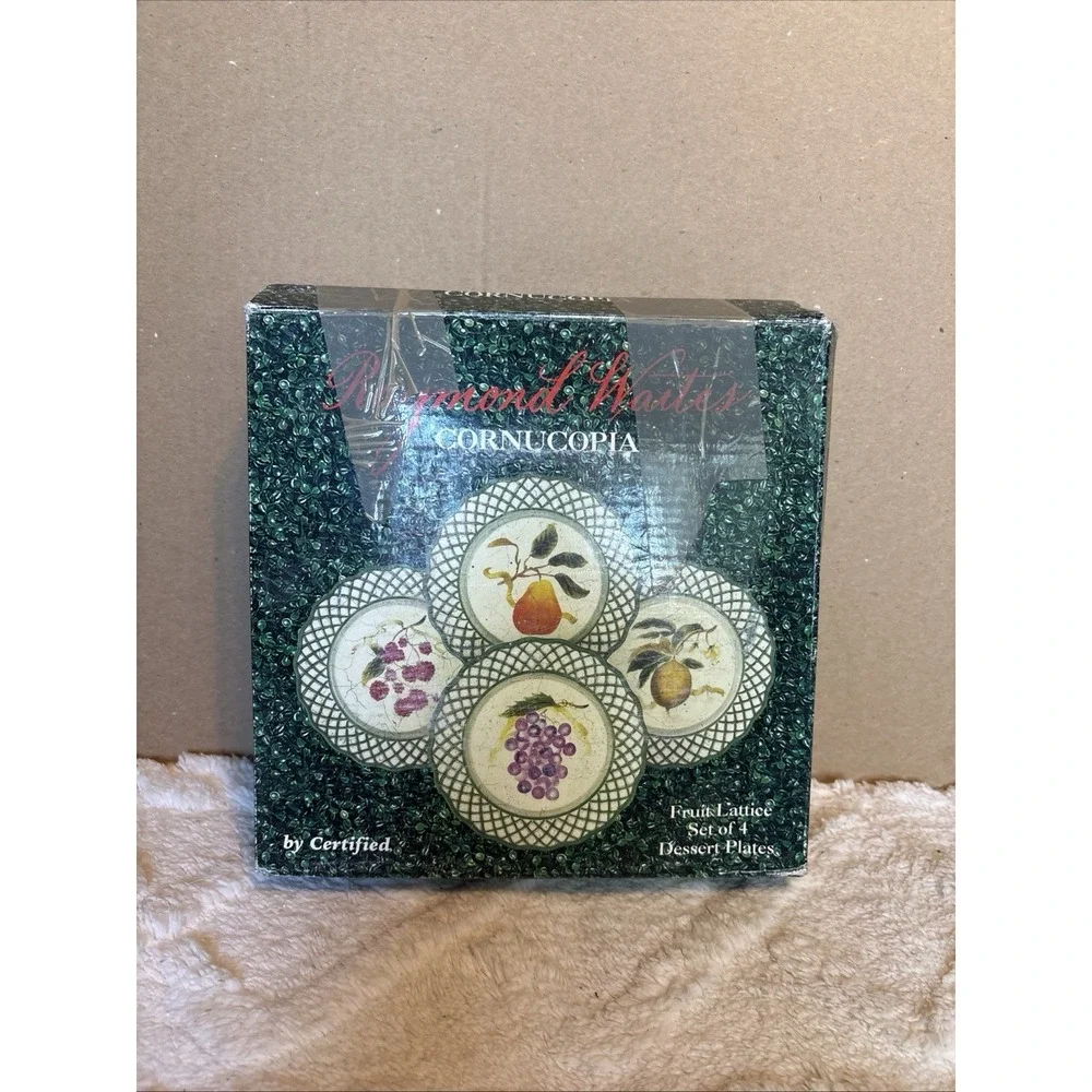 Raymond Waites Cornucopia Fruit Lattice Dessert Plates New In Box